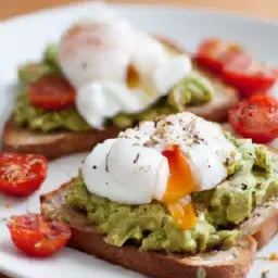 Avocado Toast with Poached Eggs and Cherry Tomatoes 