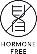 Circular icon with crossed out DNA helix and Hormone Free text for Booster Energy Pokemon.