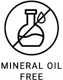 Circular symbol of crossed-out oil bottle with MINERAL OIL FREE text for Avy’s Peptide Moisturizer.