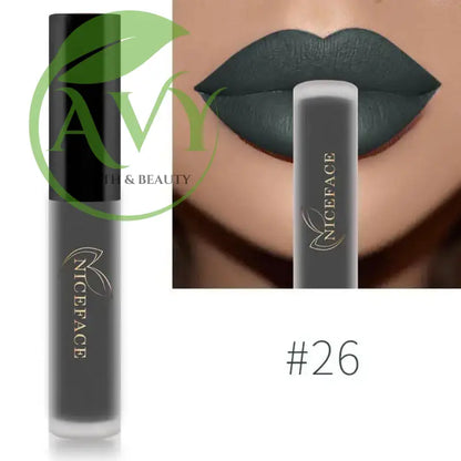 Shade #26 green matte liquid lipstick