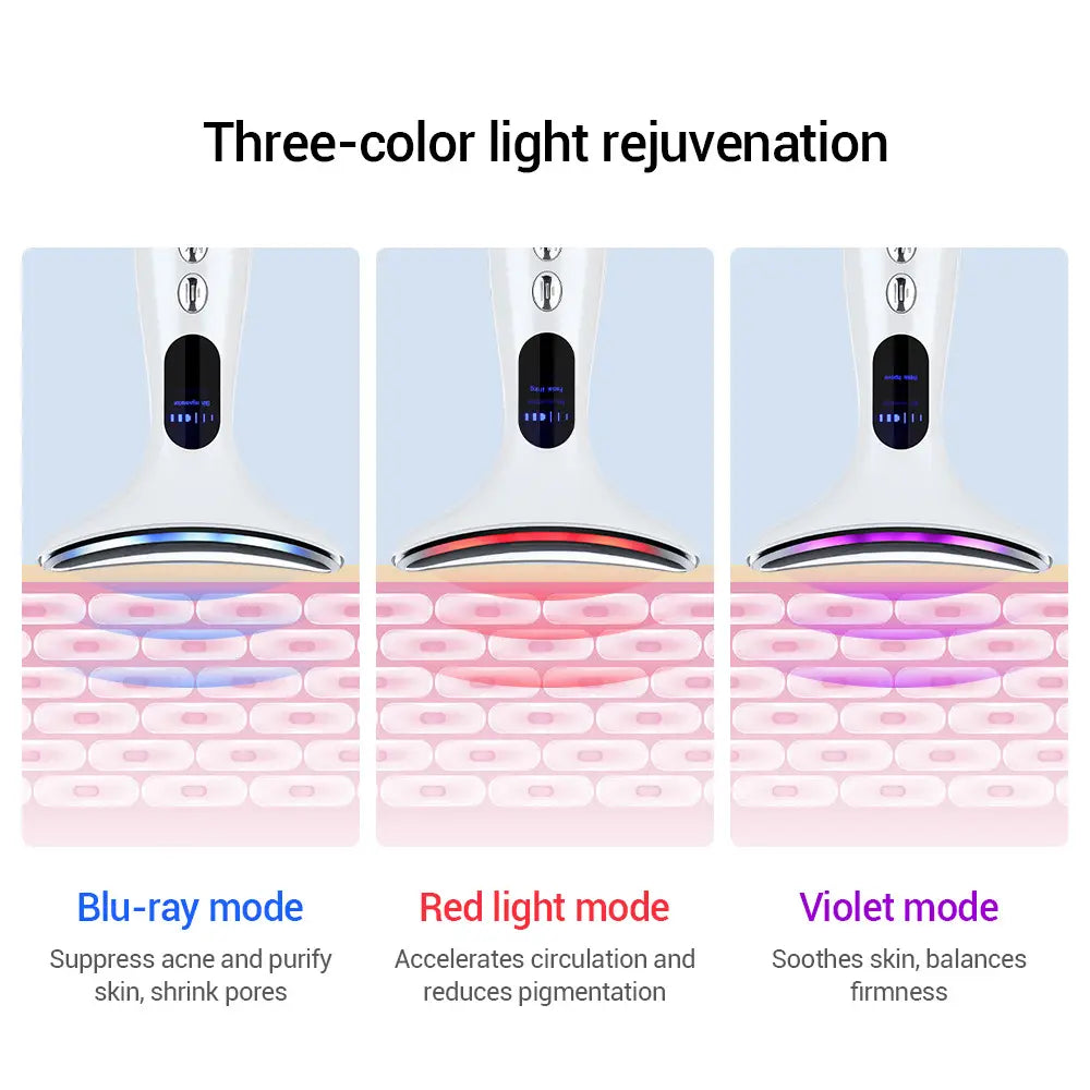 Handheld Color Light Therapy Neck and Facial Beauty Device with microcurrent features.