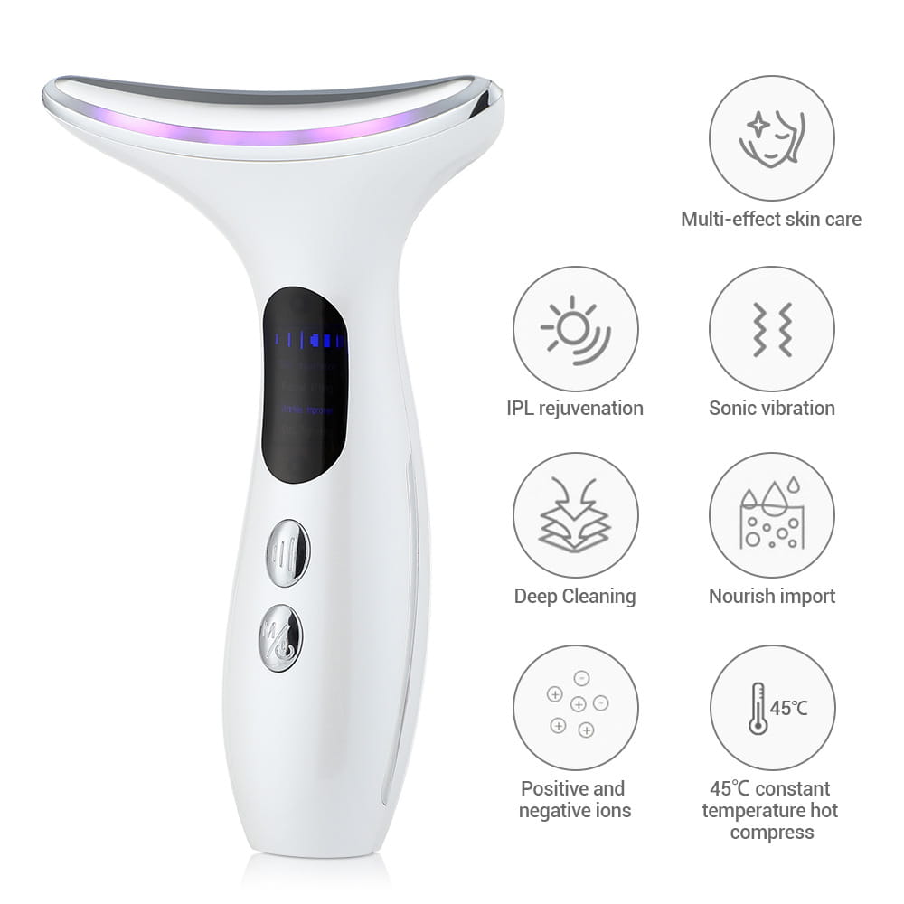 Handheld Color Light Therapy Facial Beauty Device with Microcurrent and Curved Head