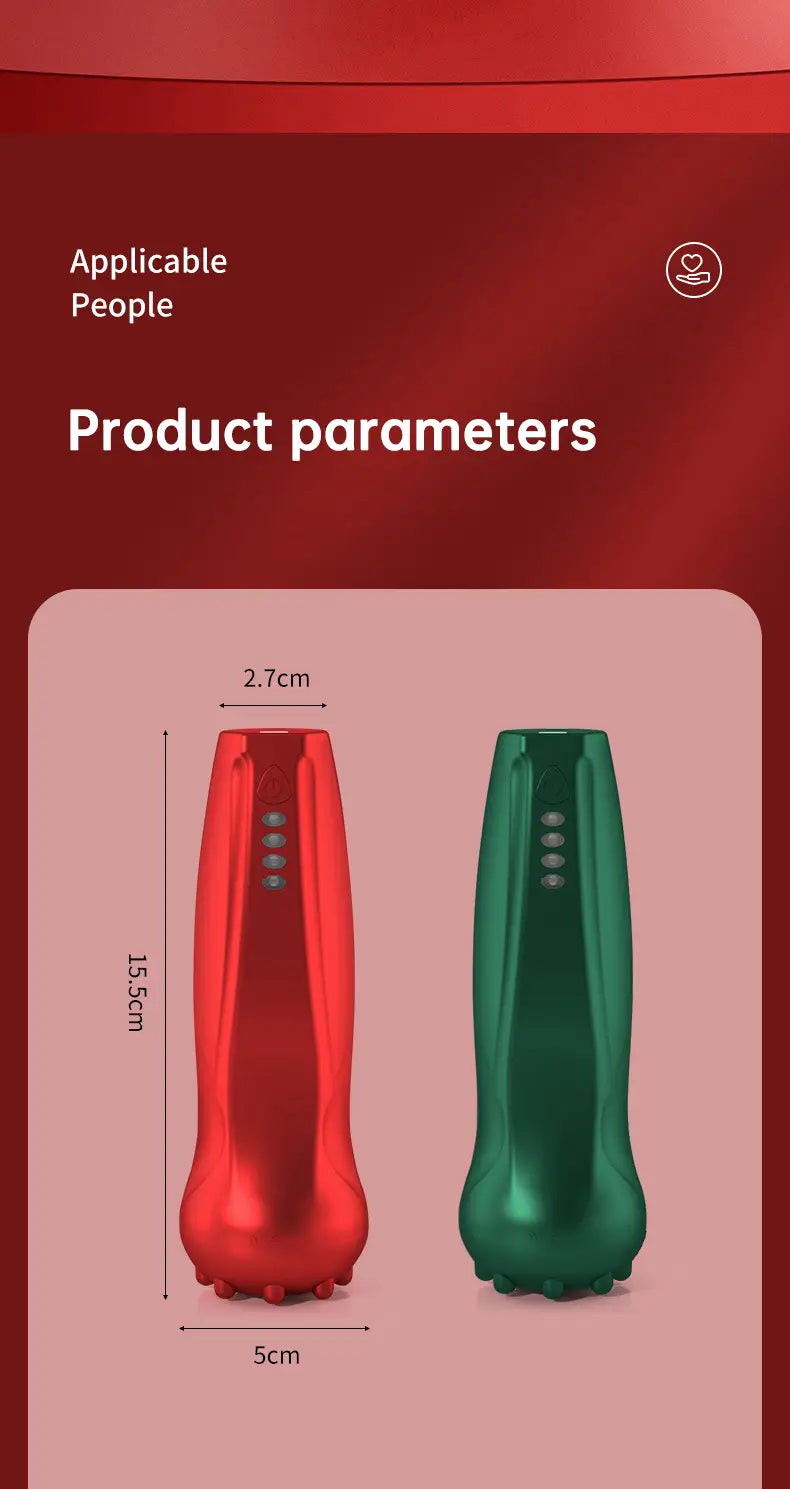 Two cone-shaped containers in red and green for Rechargeable Electric Cupping Therapy Set.