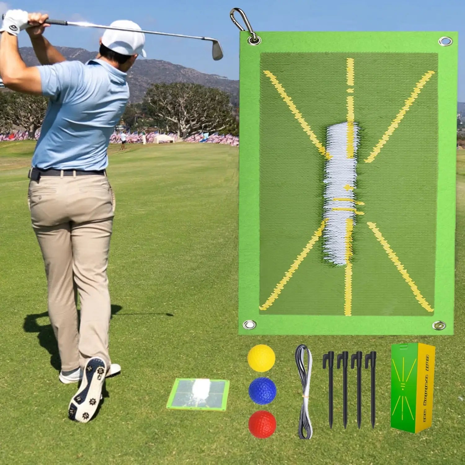 Golf Swing Training Mat: Practice Your Swing and Improve Direction with Traceable Track Ma