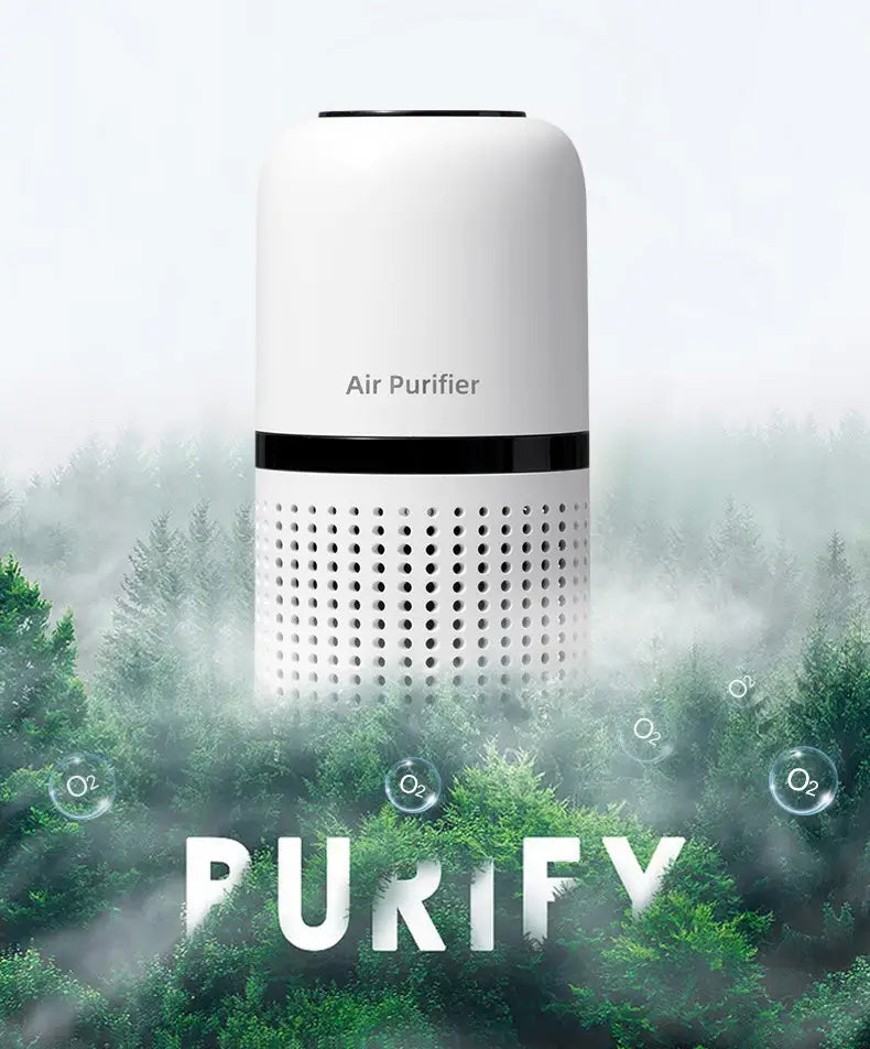 Cylindrical white car air purifier with perforated design and negative ion technology.