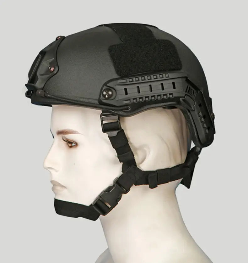 Tactical FAST Lightweight PE Bulletproof Helmet on mannequin for ballistic defense display