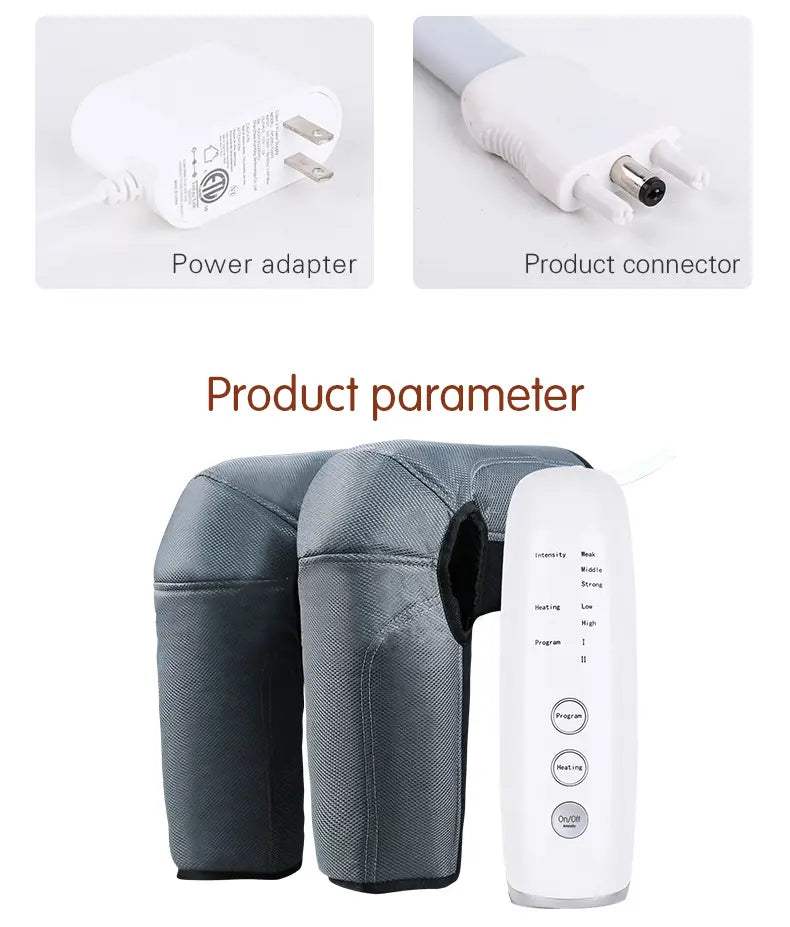 Air Wave Leg Massager with control unit featuring calf kneading and knee heating.