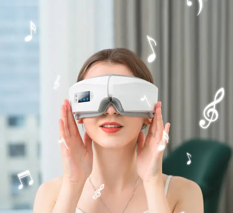 Eye massager with hot compress and Bluetooth for ultimate relaxation and avy health.