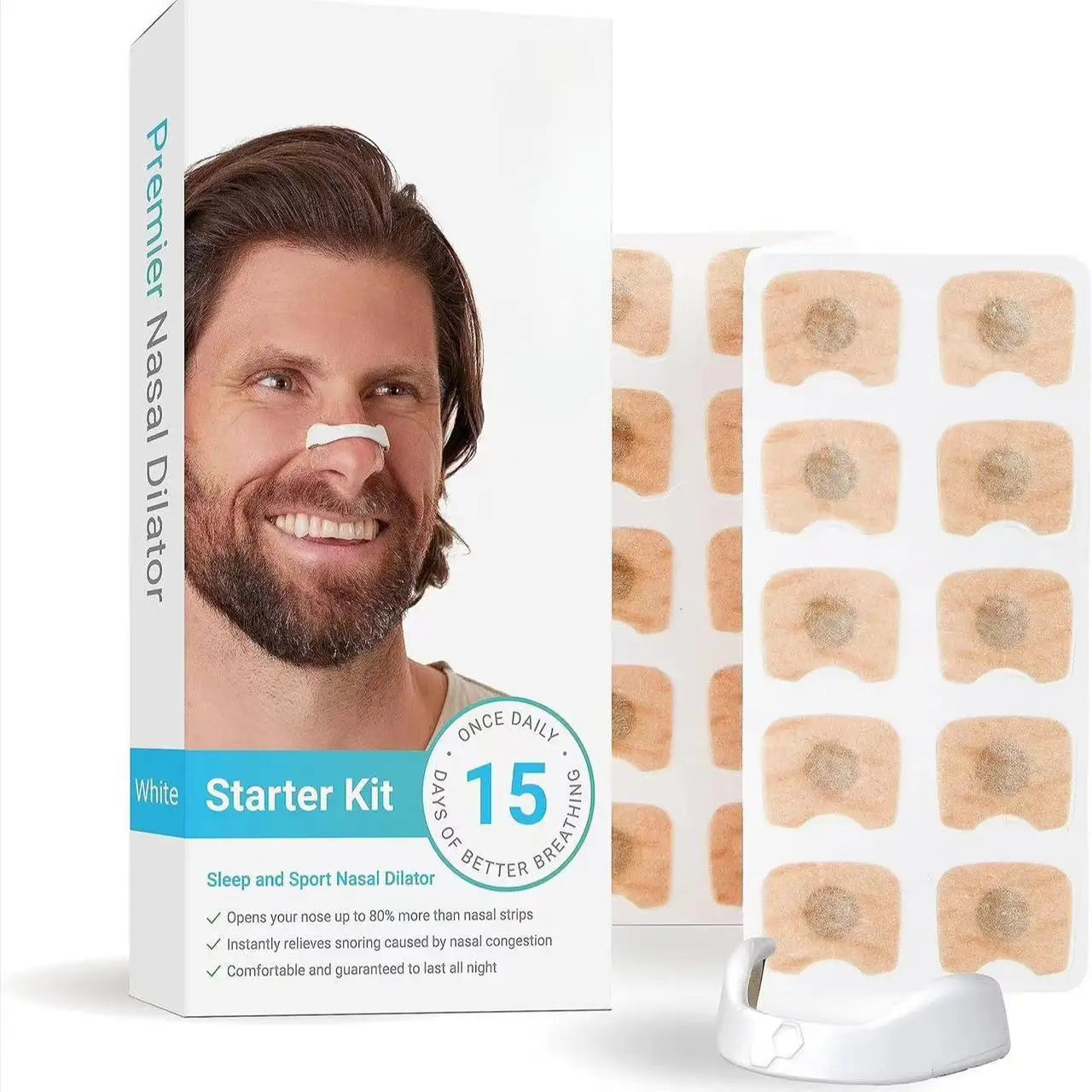 Magnetic Nasal Strips starter kit with adhesive patches for enhanced sleep quality.