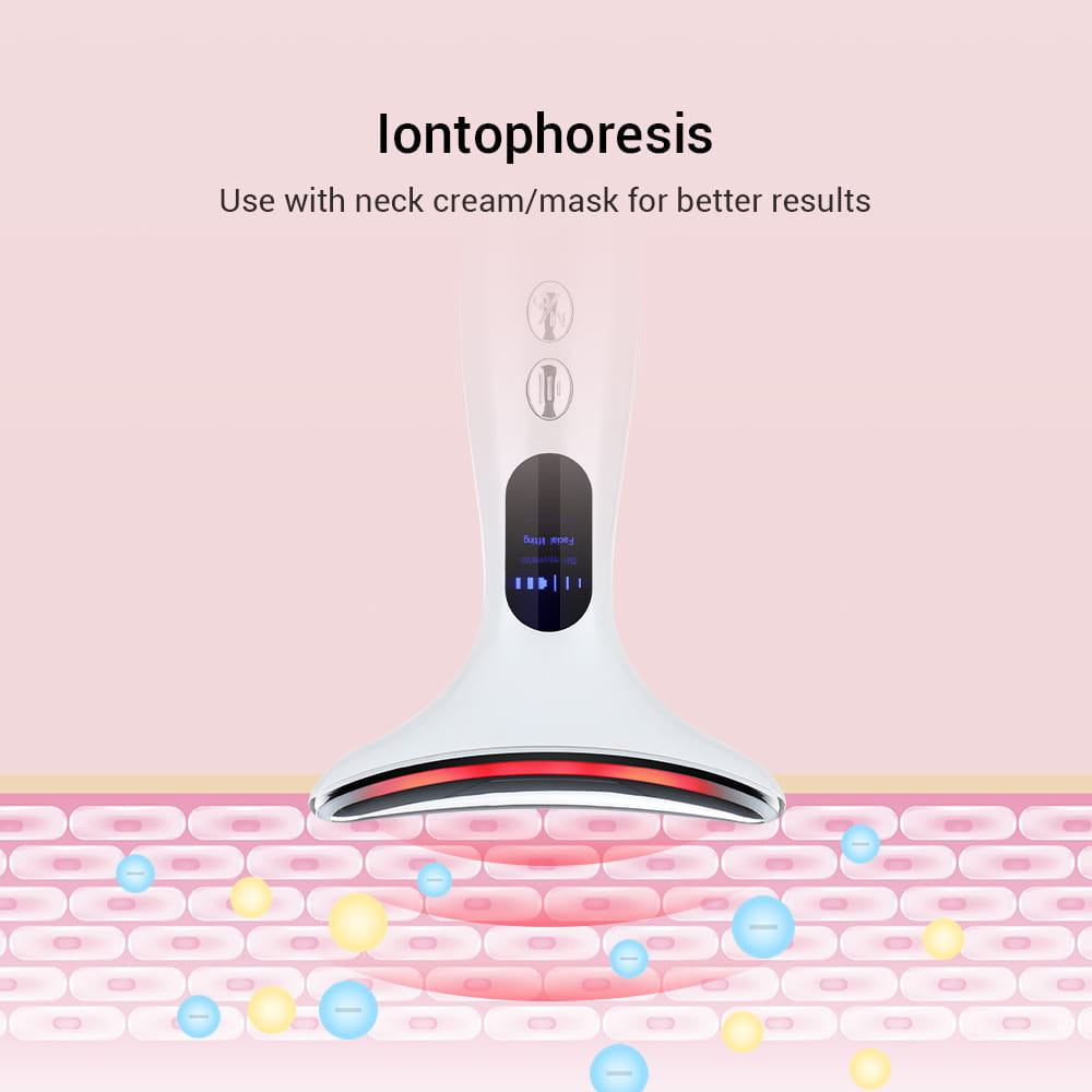 Handheld iontophoresis device for Color Light Therapy Neck and Facial Beauty Device.