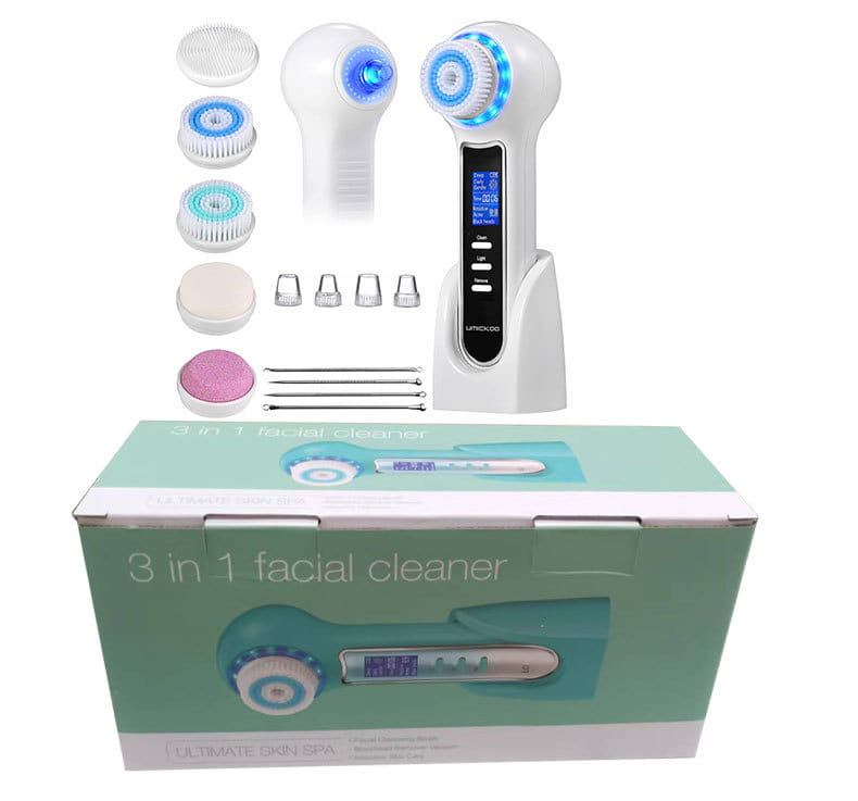 Electric Facial Cleanser with Sonic Vibration Brush and multiple attachments for deep cleaning