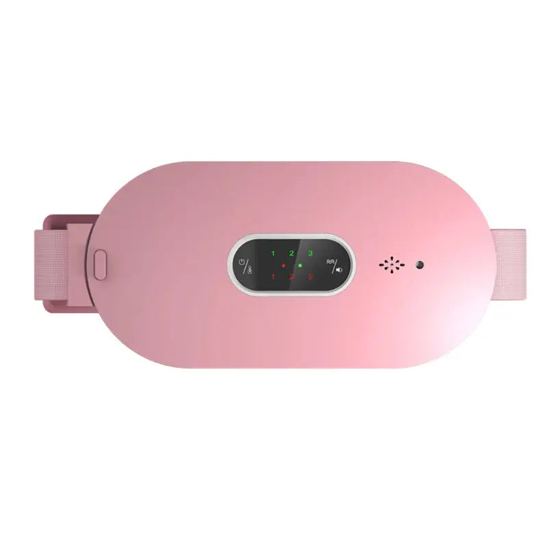 Pink menstrual heating pad and abdominal massager with digital display and speaker grille