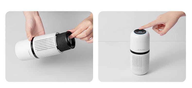 Cylindrical car air purifier with detachable filter and negative ion technology for freshness