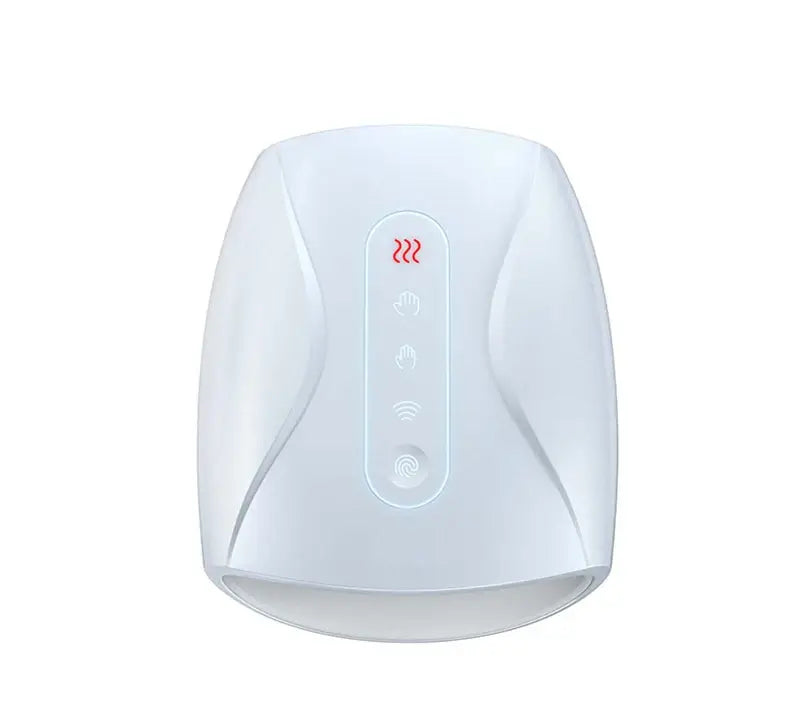 White hand dryer with red heat symbol on Electric Hand Massager for finger acupoint therapy.