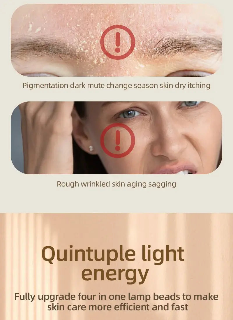 Advertisement showcasing Beauty LED Silicone Mask with infrared red-light therapy results.