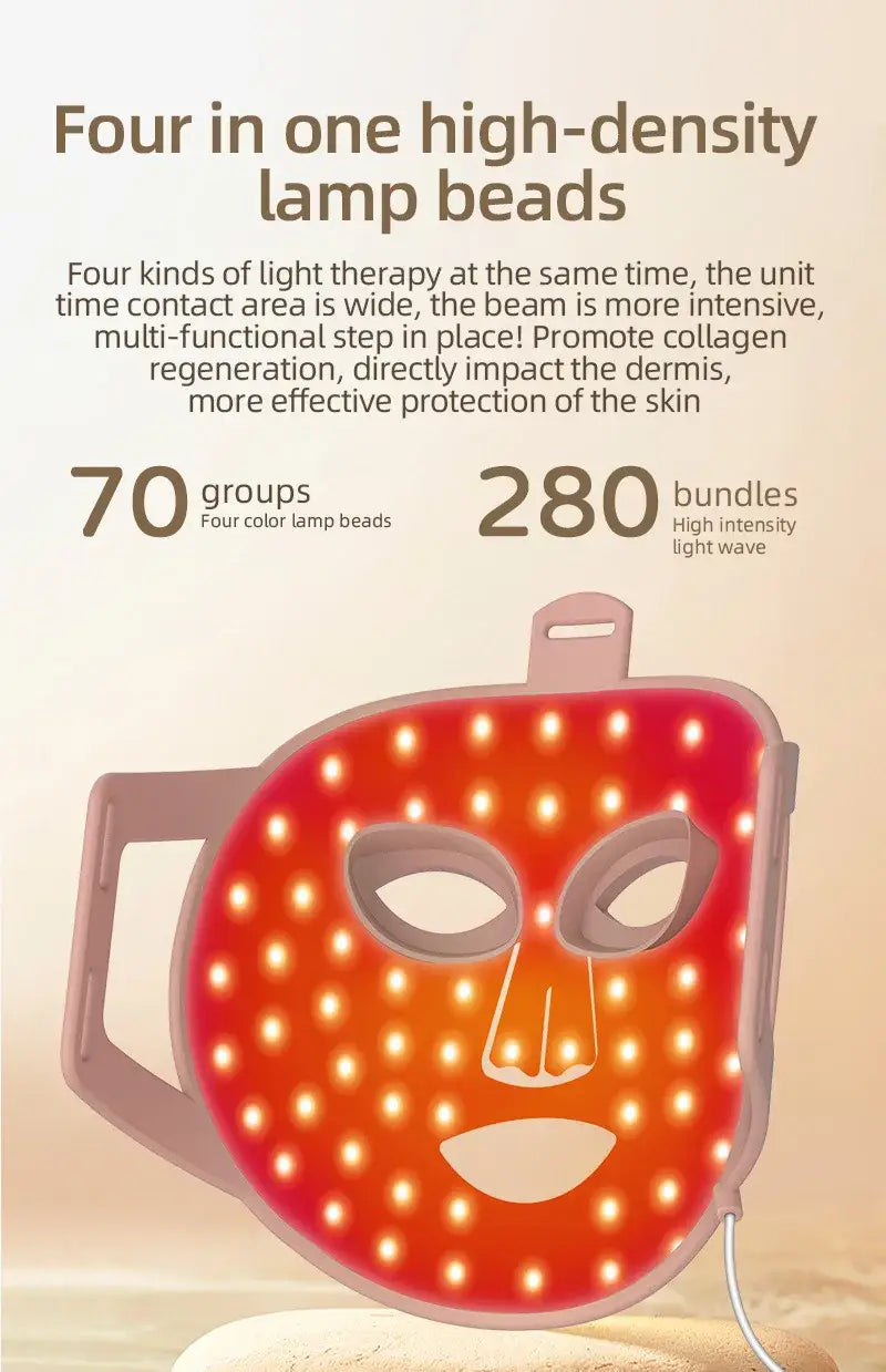 Glowing Red LED Silicone Mask with Infrared Red-Light Therapy for colors skincare face.