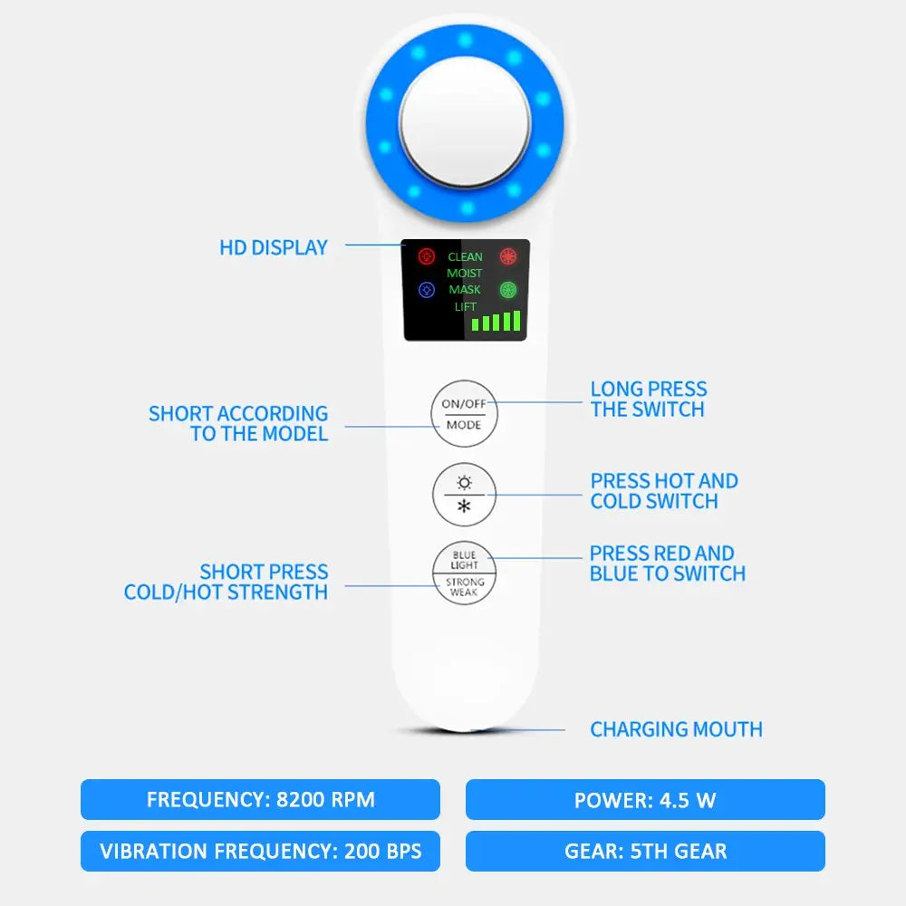 Ultimate Spa Experience: Professional Facial Lifting Vibration Massager with Hot/Cold Hammer and Ultrasonic Cryotherapy