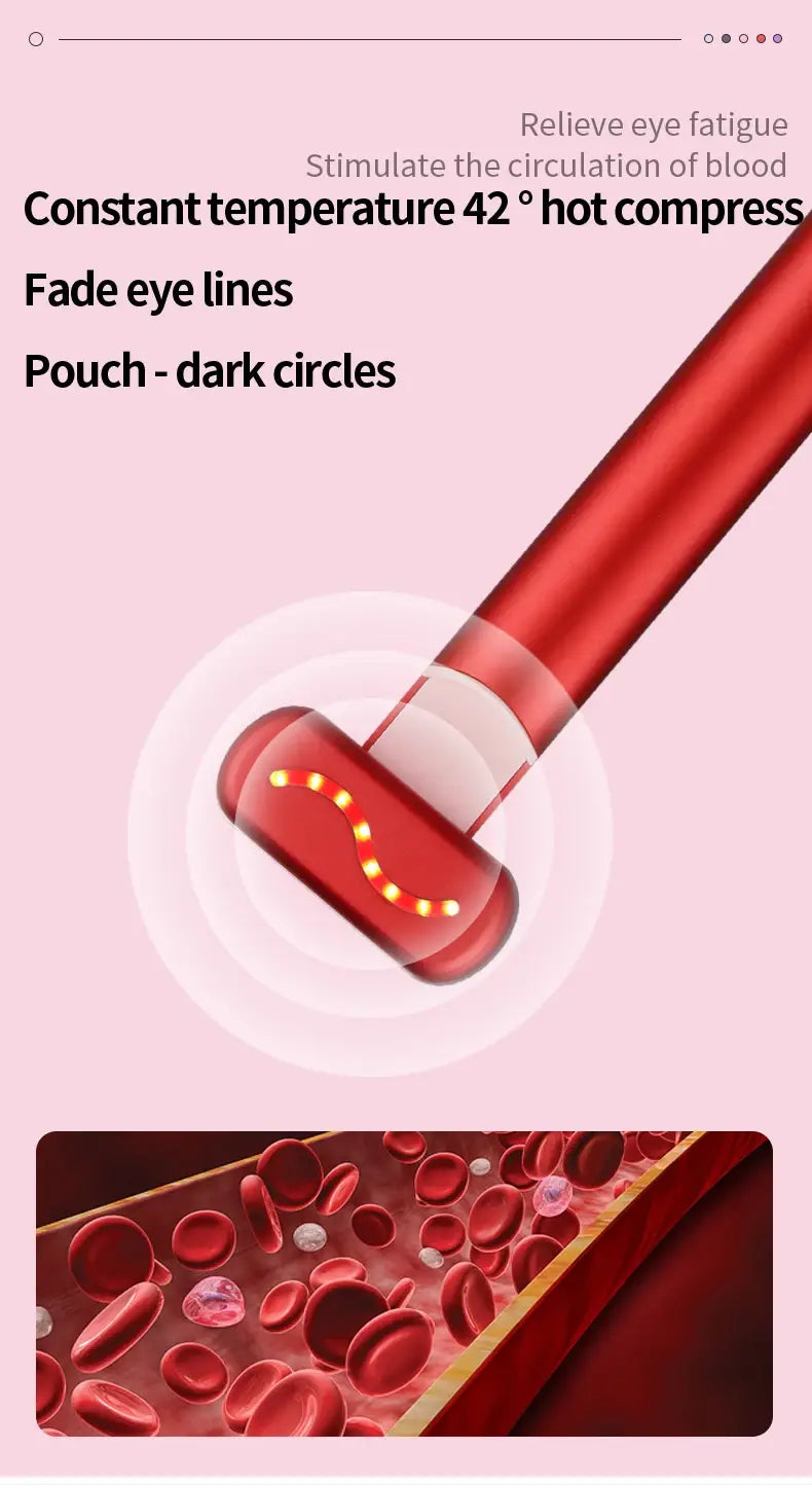 Red LED Eye Massager with heated end and lights for facial therapy and skin rejuvenation.