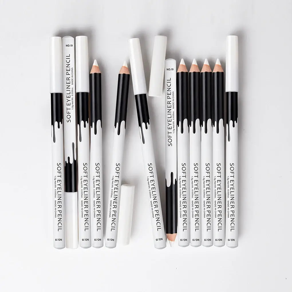 Collection of white and black makeup pencils from 12pcs Long-Lasting Waterproof White Eyeliner Set.