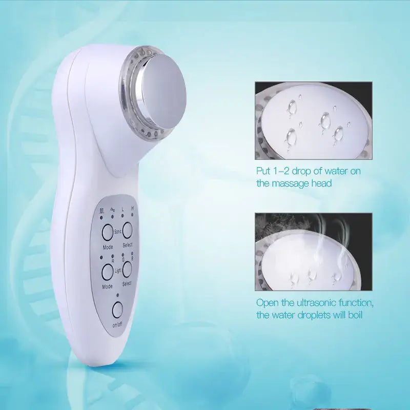 Handheld photon face care device with 7 LED colors for anti-aging and deep cleaning.