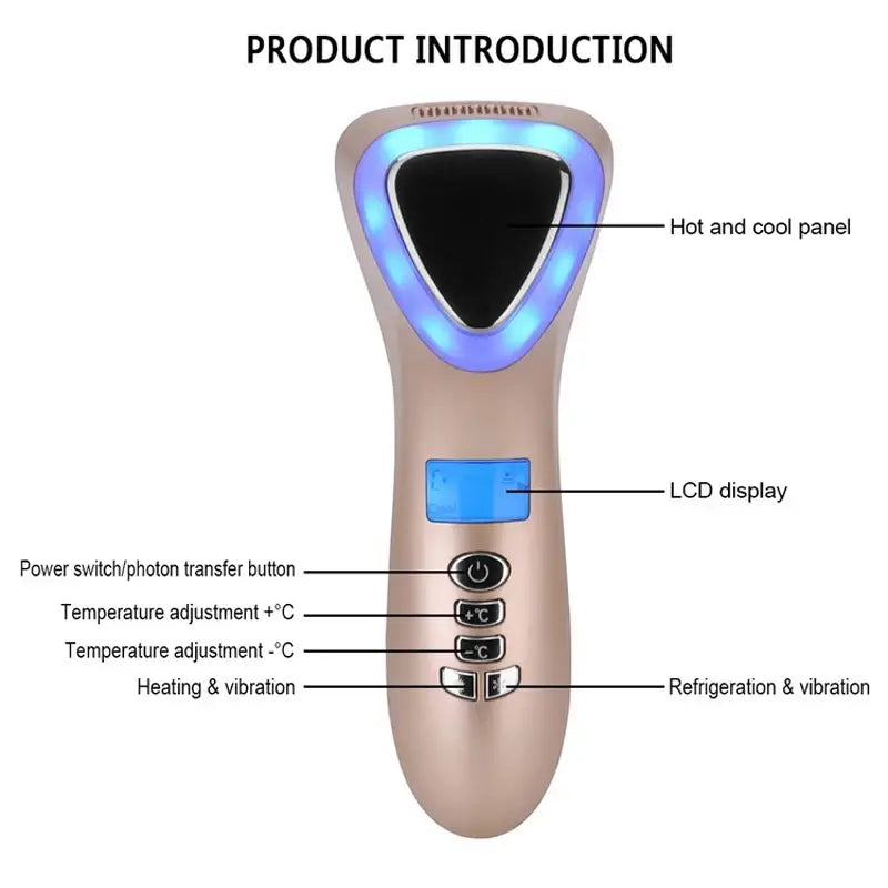 Ultrasonic Cryotherapy Hot/Cold Hammer Facial Lifting Vibration Massager