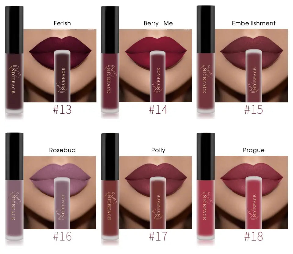 Swatches of 26-Color Nude Matte Liquid Lipstick Set on lips showcasing beautiful shades.