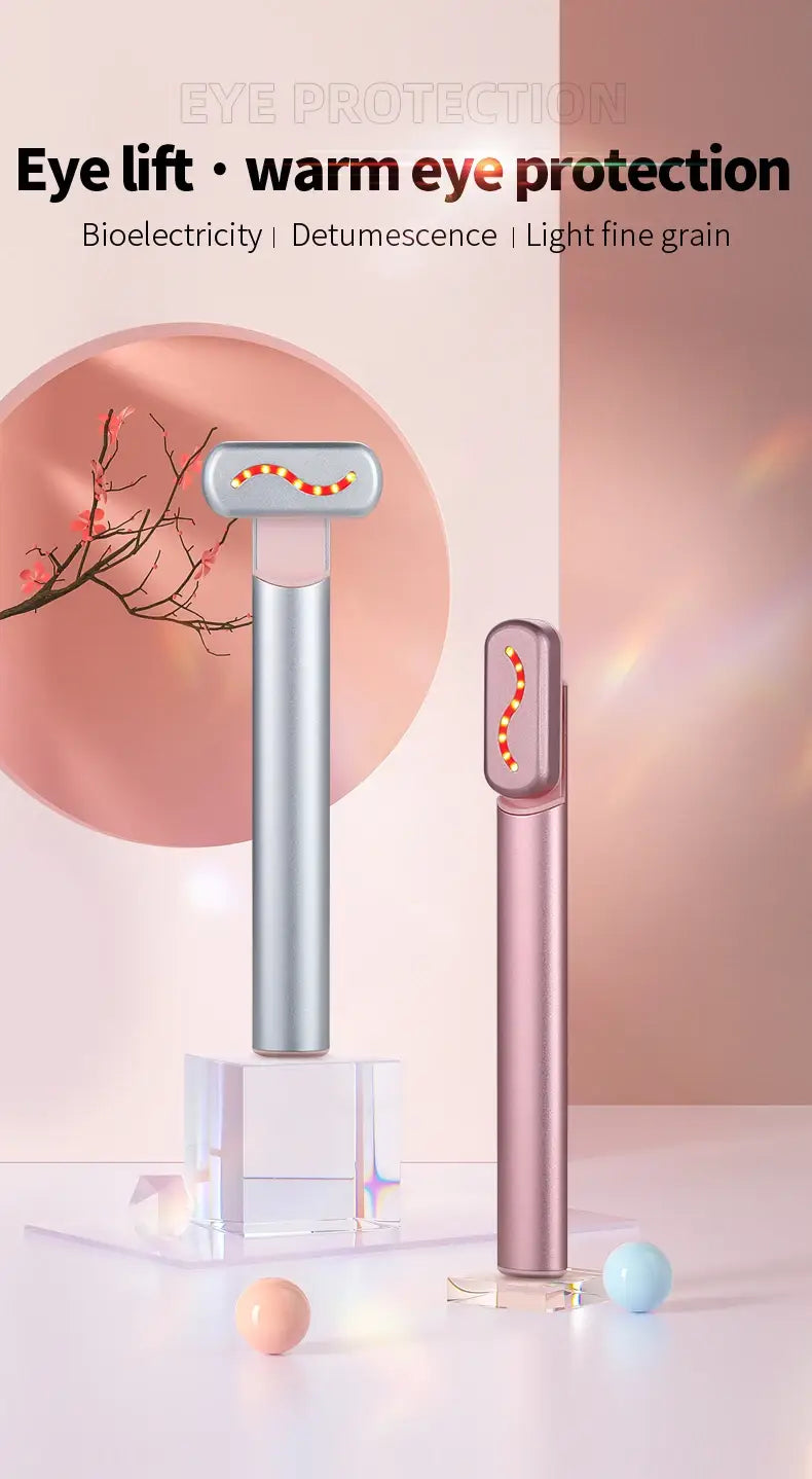 Sleek LED Eye Massager and Facial Therapy Wand for eye care and skin rejuvenation.