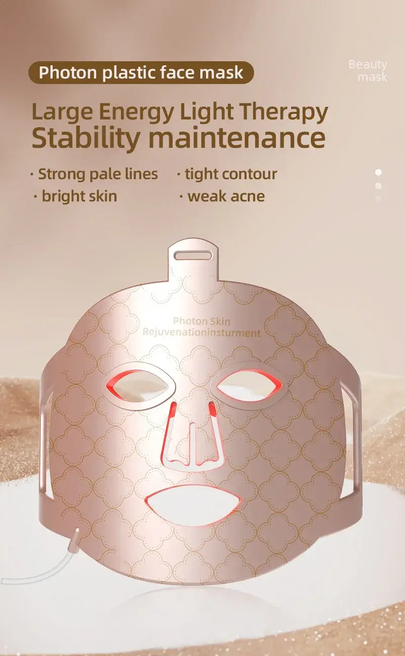 Metallic LED Silicone Mask featuring openings for Infrared Red-Light Therapy and colors skincare.