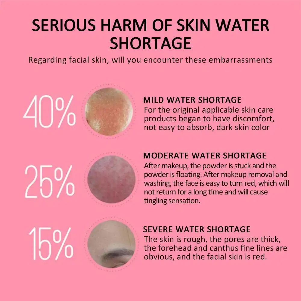 Infographic on skin water shortage effects with Nano Ionic Facial Steamer benefits.