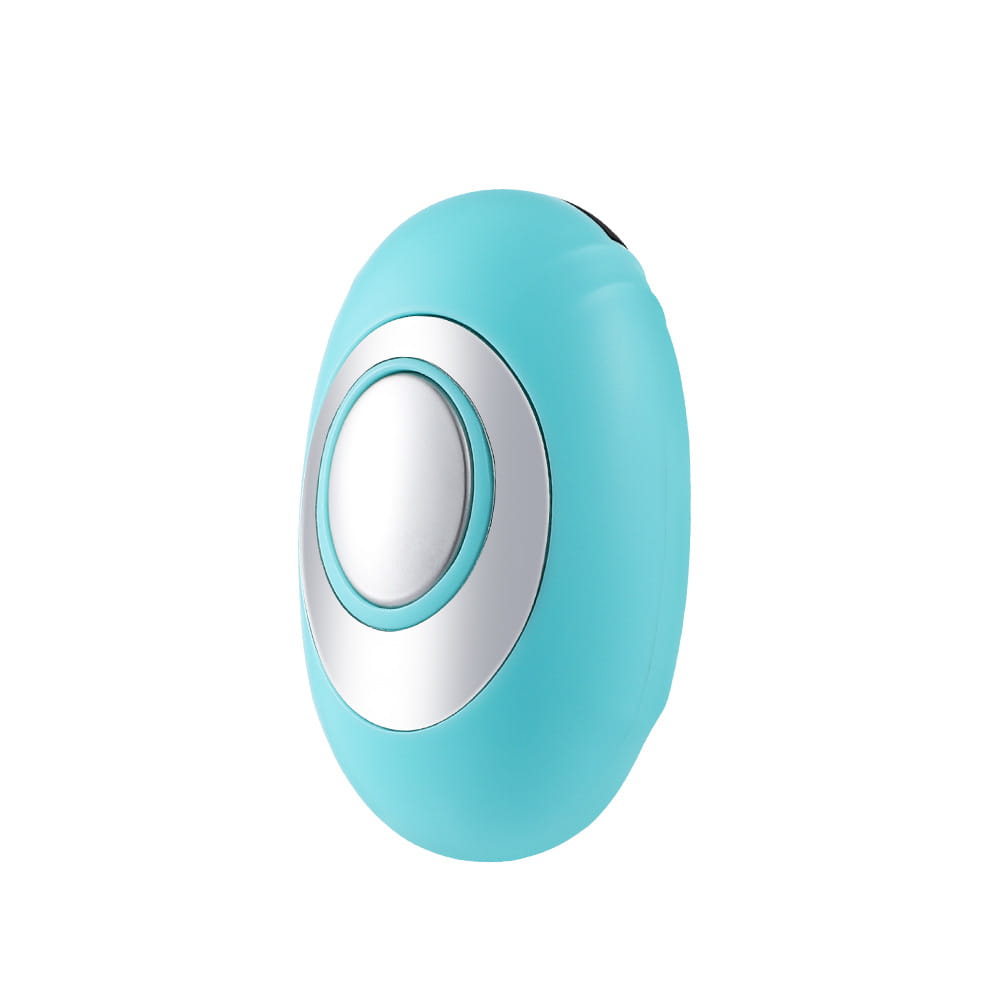 Teal microcurrent pulse massage device with control panel for safe relaxation and anxiety relief.