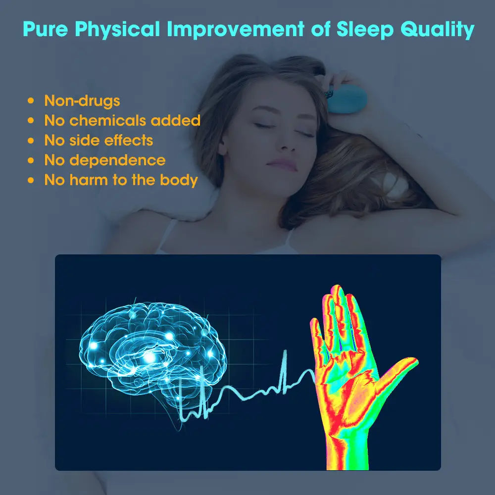 Advertisement for Microcurrent Pulse Massage Device for Sleep Aid and Anxiety Relief.