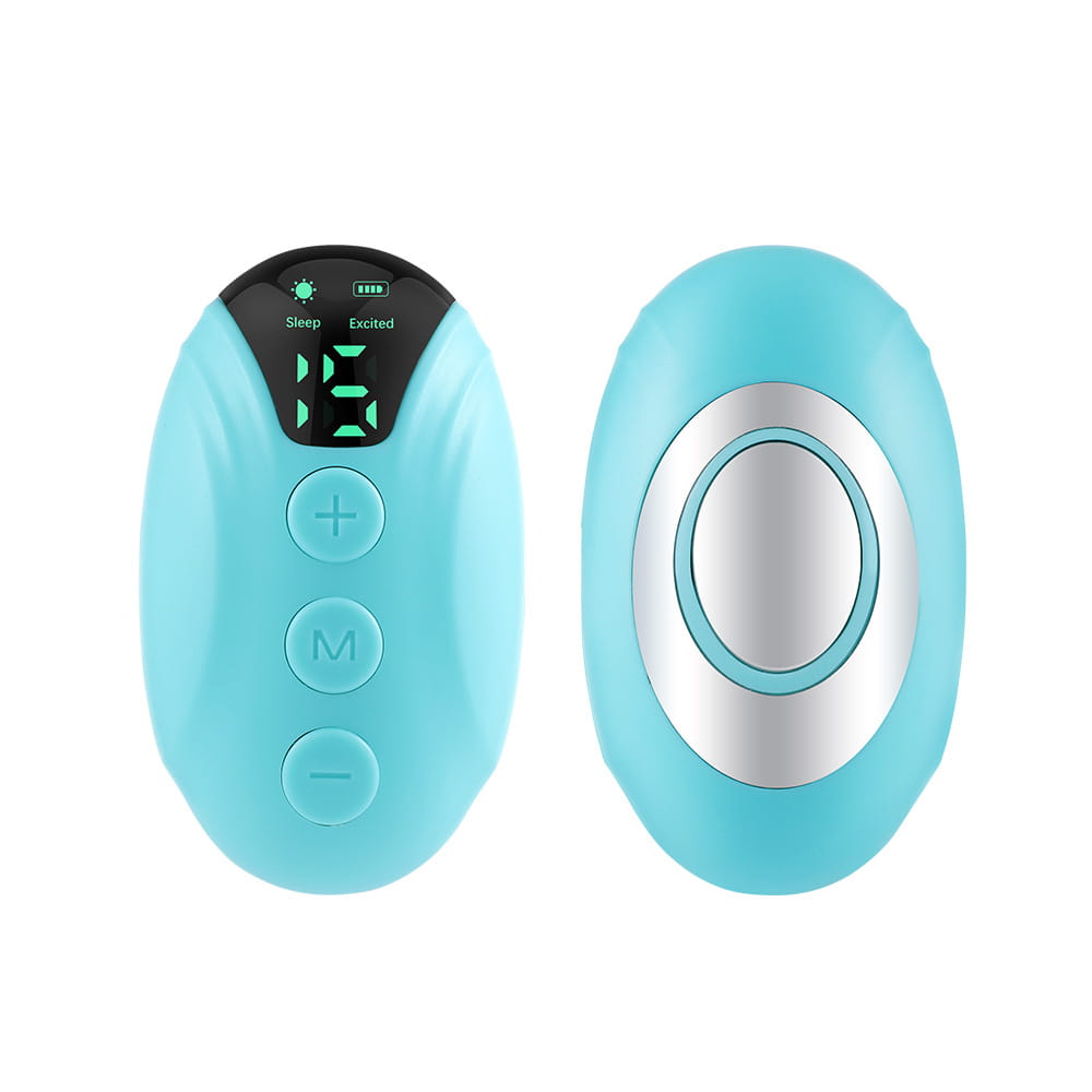 Teal Microcurrent Pulse Massage Device with buttons for sleep aid and anxiety relief