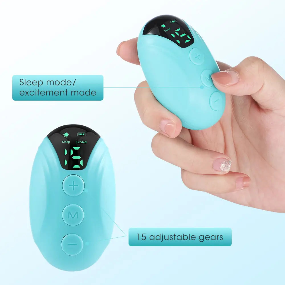 Teal microcurrent pulse massage device for sleep aid and anxiety relief in a safe design.