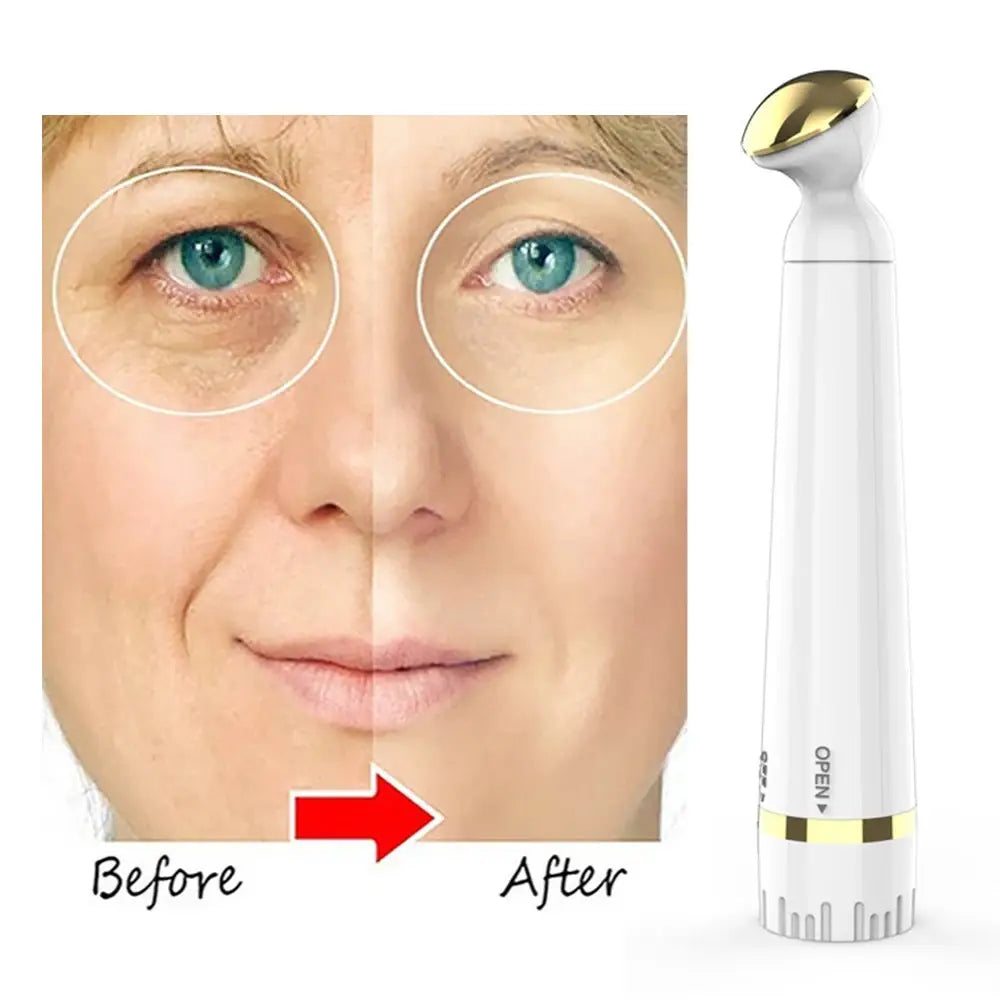 Eye massager device before and after showing effects of Nano Ionic Facial Steamer on skin.