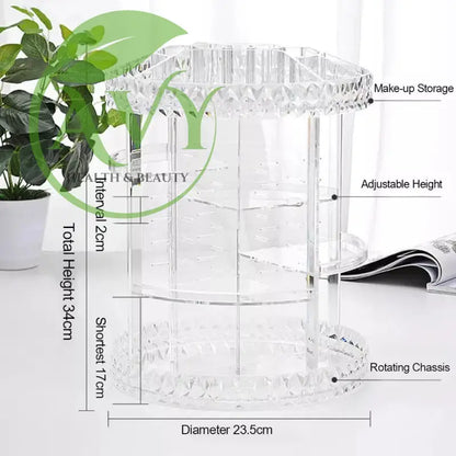 Clear adjustable makeup organizer with dimensions