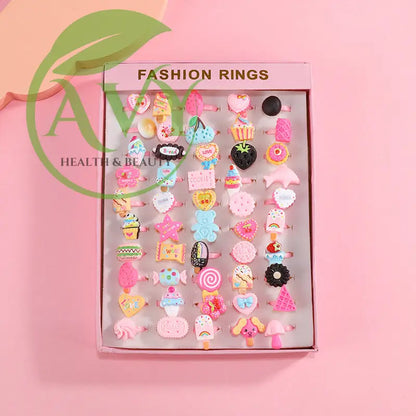 Cartoon Princess Ring Set - Fun Resin Jewelry for Little Girls Perfect Kindergarten Gift - Dessert (50 pieces randomly)