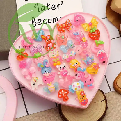 Cartoon Princess Ring Set - Fun Resin Jewelry for Little Girls Perfect Kindergarten Gift - Jelly (36 pcs random)