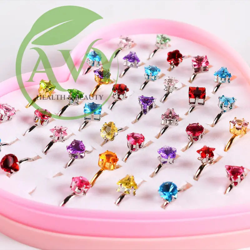 Cartoon Princess Ring Set - Fun Resin Jewelry for Little Girls Perfect Kindergarten Gift - Color crystal (36 pcs