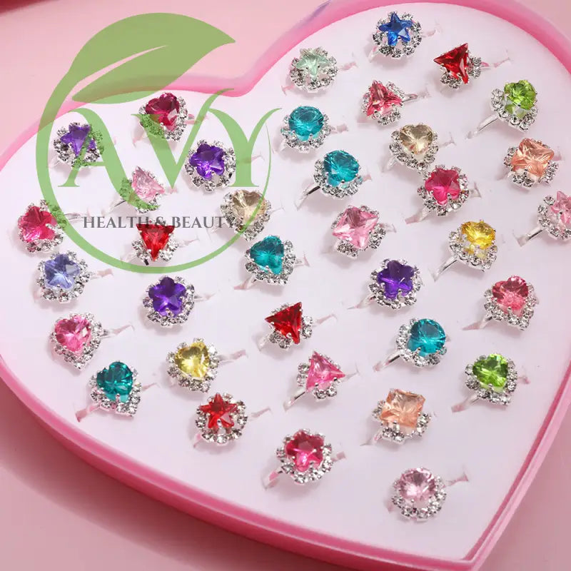 Cartoon Princess Ring Set - Fun Resin Jewelry for Little Girls Perfect Kindergarten Gift - Full diamonds (36 pcs