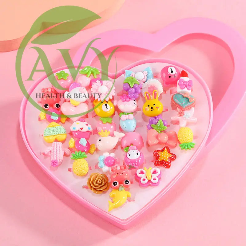 Cartoon Princess Ring Set - Fun Resin Jewelry for Little Girls Perfect Kindergarten Gift - Solid color model (36