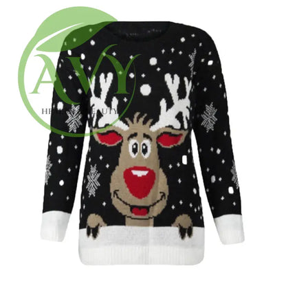 Christmas Reindeer Printed Sweater - Black / S - Sweather