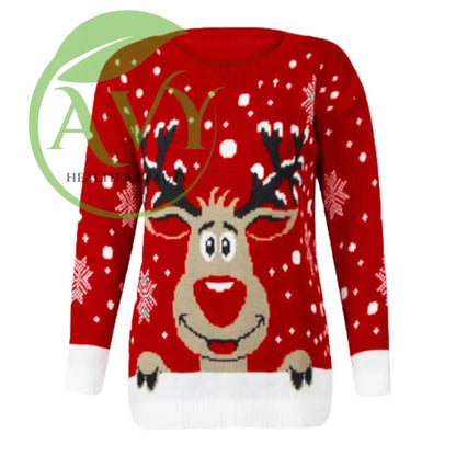 Christmas Reindeer Printed Sweater - Red / S - Sweather