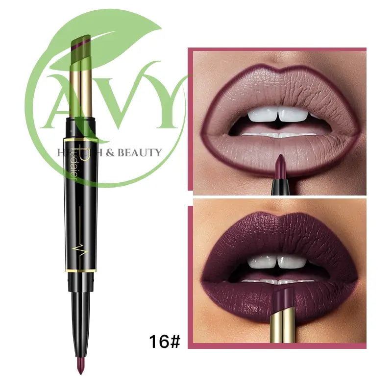 Double-ended matte lipstick, deep plum color