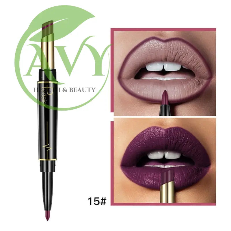 Double-ended matte lipstick, deep plum color