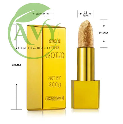 Gold bar-shaped lipstick with glittery gold tip