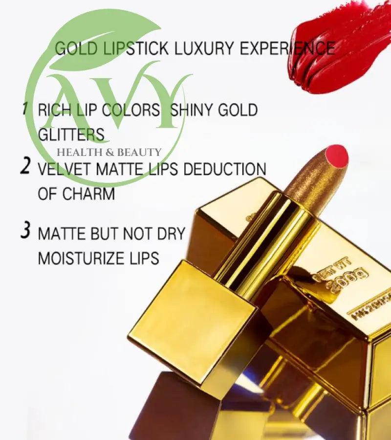 Gold lipstick with rich colors and matte finish