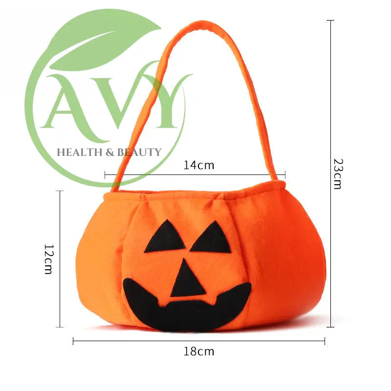 Round pumpkin treat bag with dimensions