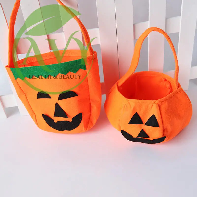 Top view of Halloween pumpkin treat bags