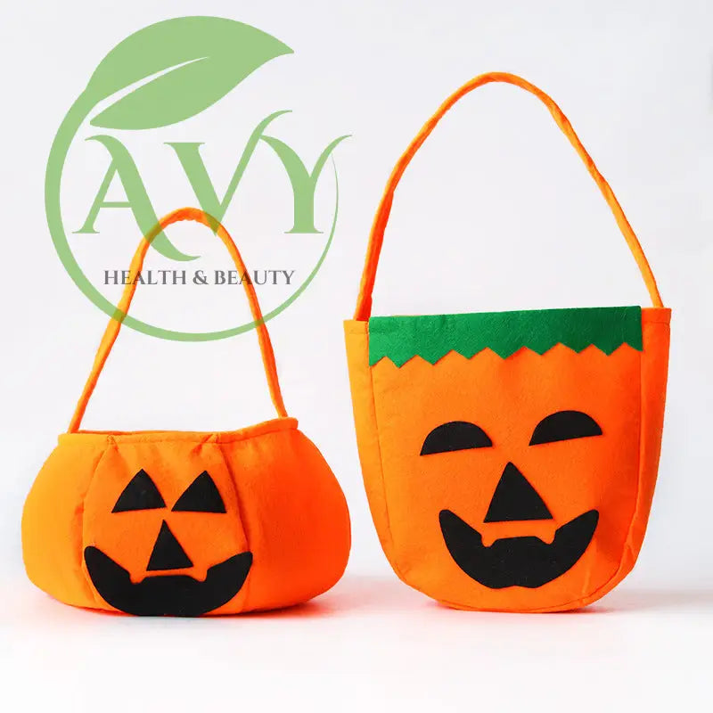 Two Halloween pumpkin treat bags with handles