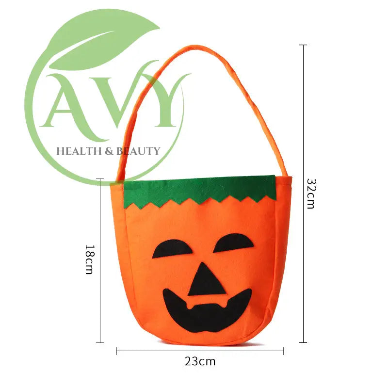 Tall Halloween pumpkin treat bag with dimensions